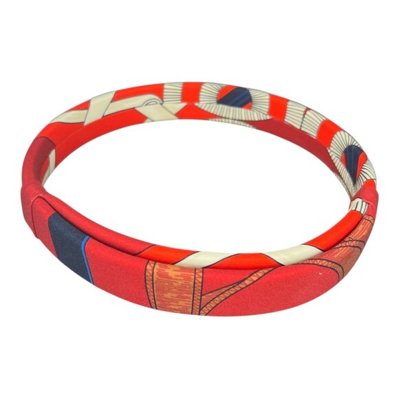 HERMES Headband Made in France One Size Fits All Hairband Wine Red White Navy